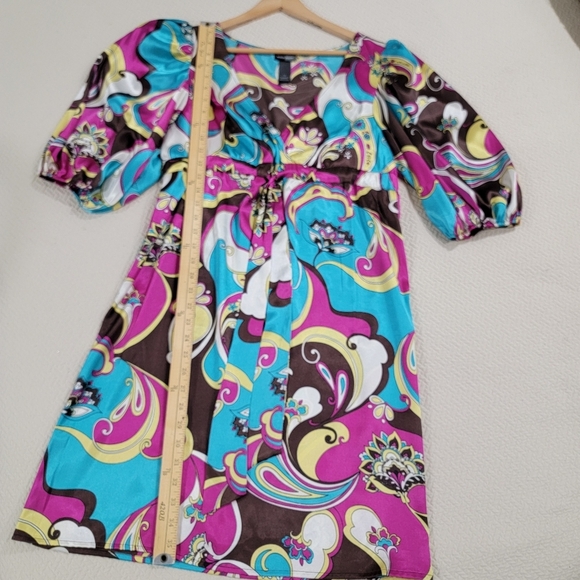 Bisou Bisou Colorful Women's Dress with Puff Sleeves Size 10 - Picture 6 of 16